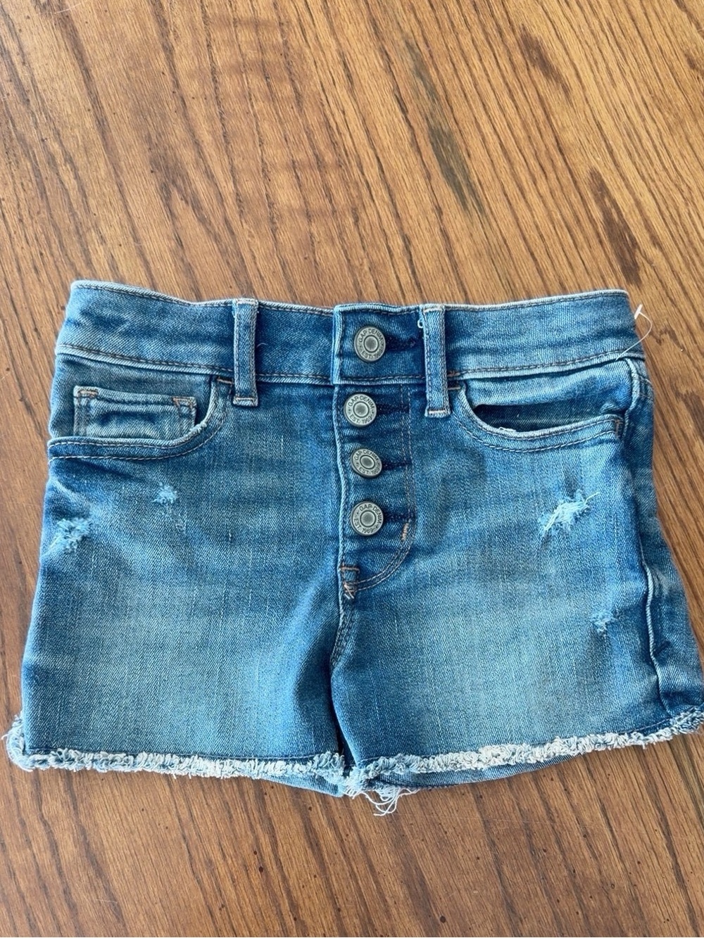 GAP Blue Denim Button-Front Frayed Hem Shorts